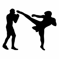 silhouettes of fights with martial arts, fists