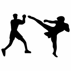 silhouettes of fights with martial arts, fists