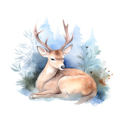 Watercolor deer. Vector illustration with hand drawn