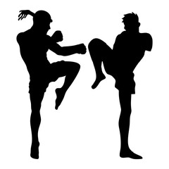 silhouettes of fights with martial arts, fists