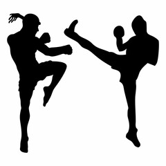 silhouettes of fights with martial arts, fists
