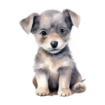 Watercolor cute dog. Vector illustration with hand drawn puppy. Clip art image.