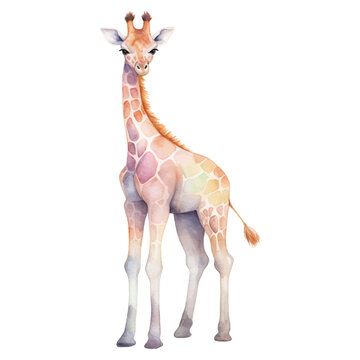 Watercolor giraffe. Vector illustration with hand drawn cute giraffe. Clip art image.