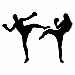 silhouettes of fights with martial arts, fists