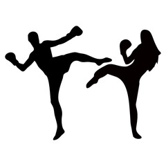silhouettes of fights with martial arts, fists