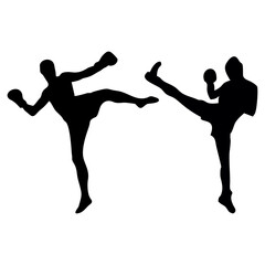 silhouettes of fights with martial arts, fists