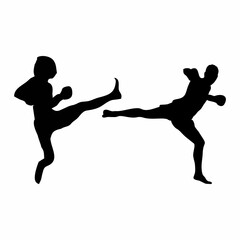 silhouettes of fights with martial arts, fists