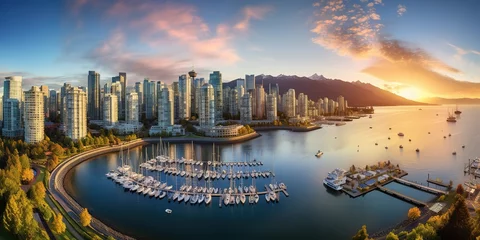 Fotobehang Beautiful aerial view of downtown Vancouver skyline, British Columbia, Canada at sunset © Zaleman