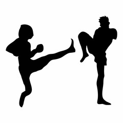 silhouettes of fights with martial arts, fists