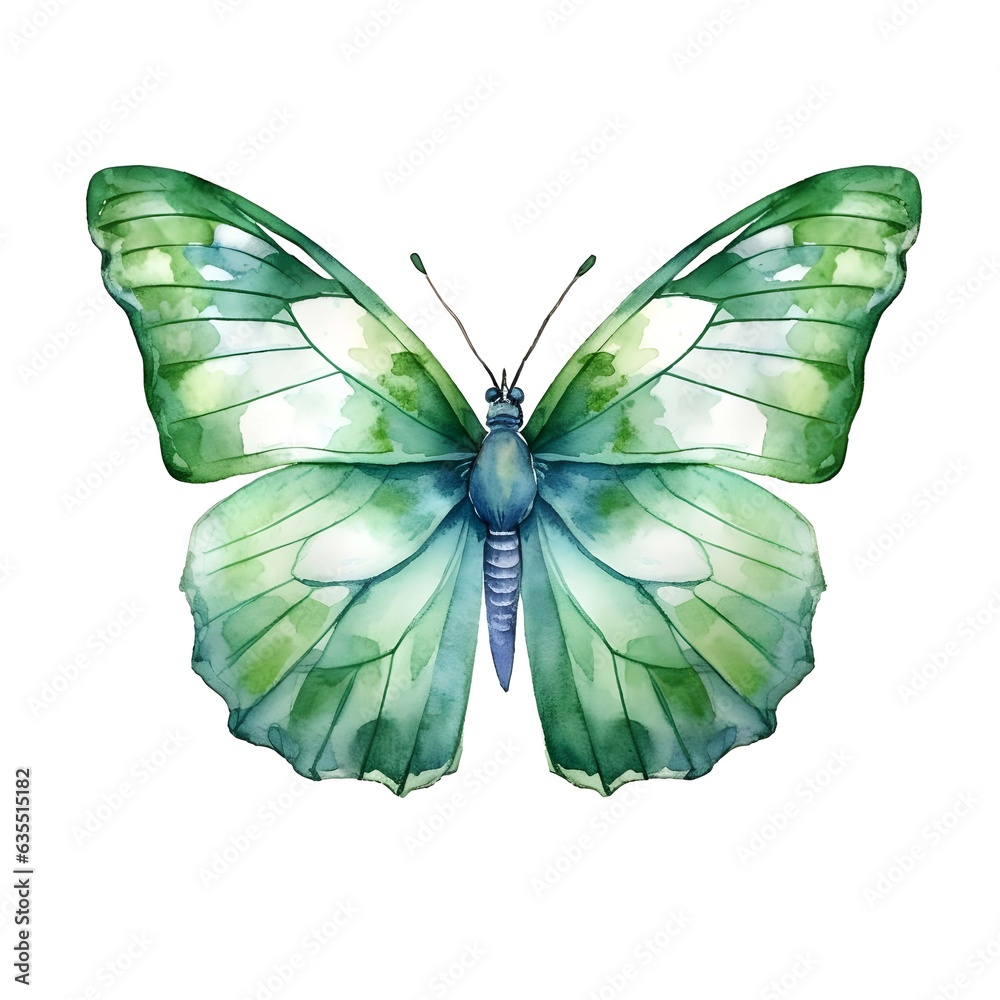 Wall mural Green butterfly isolated on white background