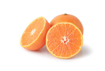 Orange with cut in half isolated on white background with clipping path.