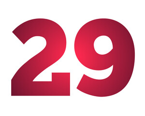 Red number 29 icon pink color sign symbol numbers for design elements isolated on transparent background