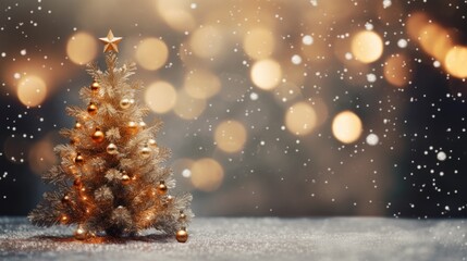 Fototapeta na wymiar decorated Christmas tree with blurred snowy night background.