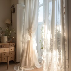 white curtains with lace on the window inside the room