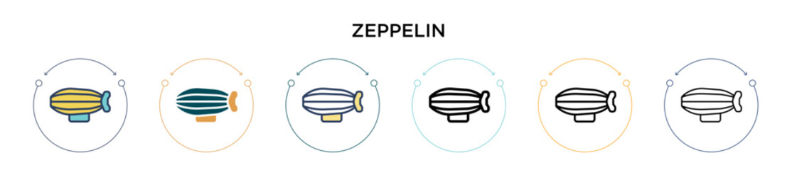 Zeppelin icon in filled, thin line, outline and stroke style. Vector illustration of two colored and black zeppelin vector icons designs can be used for mobile, ui, web © Digital Bazaar