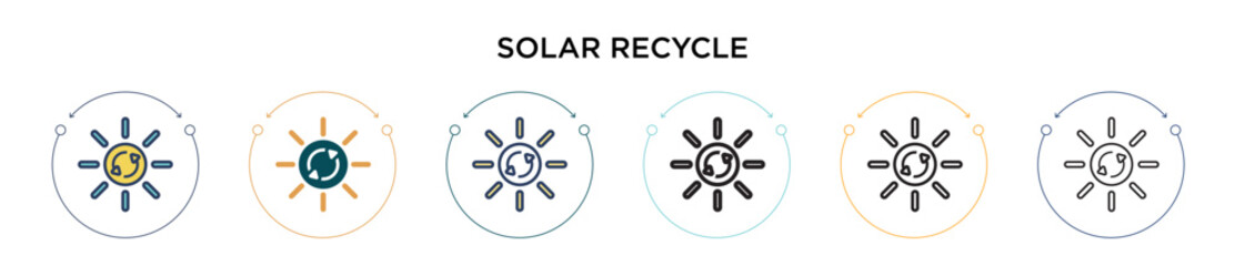 Solar recycle icon in filled, thin line, outline and stroke style. Vector illustration of two colored and black solar recycle vector icons designs can be used for mobile, ui, web