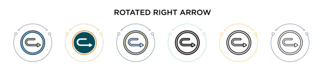 Obraz premium Rotated right arrow icon in filled, thin line, outline and stroke style. Vector illustration of two colored and black rotated right arrow vector icons designs can be used for mobile, ui, web