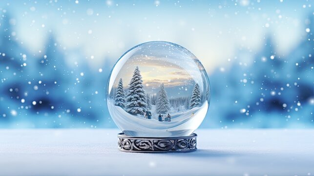 Magical snow globe with Christmas decorations created with Generative AI technology