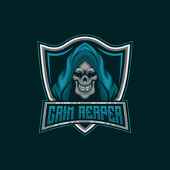 Grim Reaper Skull Logo. Head of Grim Reaper Mascot E-Sport Logo Vector Mascot template