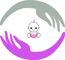 baby child with hand circle, baby girl logo emblem 