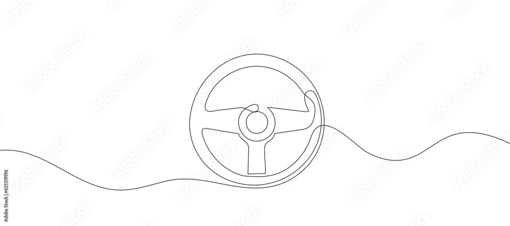 Wall mural steering wheel symbol in continuous line drawing style. abstract background. . vector illustration