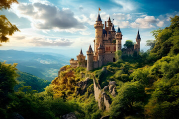 medieval fantasy castle on a big mountain