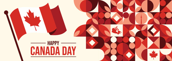 Happy Canada Day typography greetings card. Canada maple leaf, July 1st greeting card vector illustration

