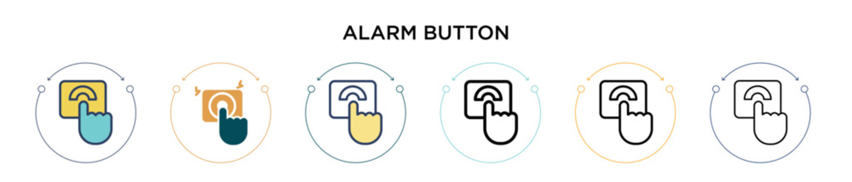 Alarm button icon in filled, thin line, outline and stroke style. Vector illustration of two colored and black alarm button vector icons designs can be used for mobile, ui, web