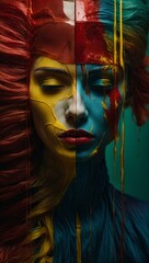 A colorful and vibrant portrait of a woman's face