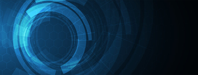Technology banner design with hexagons abstract background.