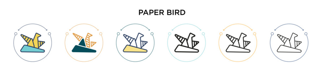 Paper bird icon in filled, thin line, outline and stroke style. Vector illustration of two colored and black paper bird vector icons designs can be used for mobile, ui, web