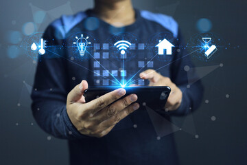 Smart home concept. Users or homeowners control home appliances through smart home iot internet of...