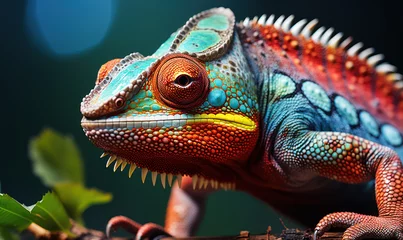 Foto op Aluminium Closeup of Colorful Chameleon Lizard: Exotic Reptile © Bartek