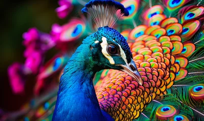 Foto op Aluminium Peacock in Full Plumage: A peacock in full plumage, its feathers a riot of color. © Bartek