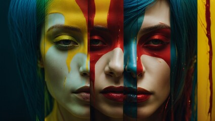 Obraz premium A woman's face adorned with vibrant and colorful paint
