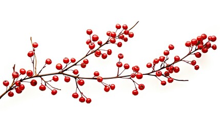 Christmas branch with red berries isolated on a white created with Generative AI technology - Powered by Adobe