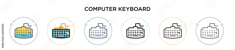 Poster computer keyboard icon in filled, thin line, outline and stroke style. vector illustration of two co