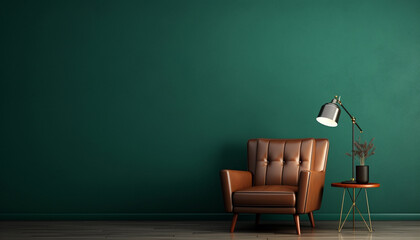 Green Oasis: Interior With Armchair Against Empty Dark Wall