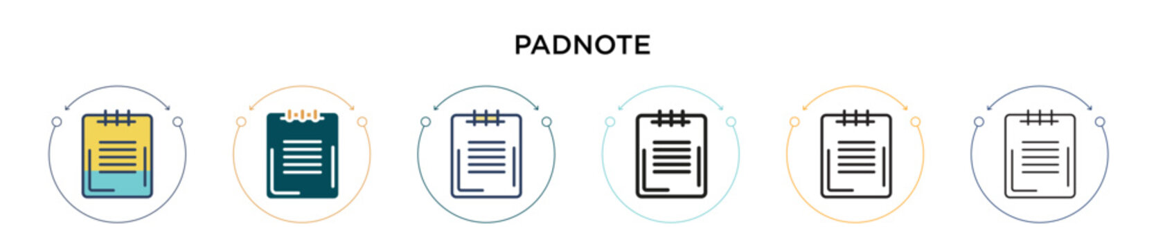 Padnote icon in filled, thin line, outline and stroke style. Vector illustration of two colored and black padnote vector icons designs can be used for mobile, ui, web
