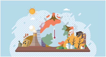 Waste pollution. Measuring planet temperature. Global warming, climate change, plastic pollution and ecology problems. Eco activist. Climate change cycle as a dried or dry cracked land