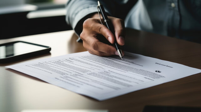 Man signing contract. Created with Generative AI technology.