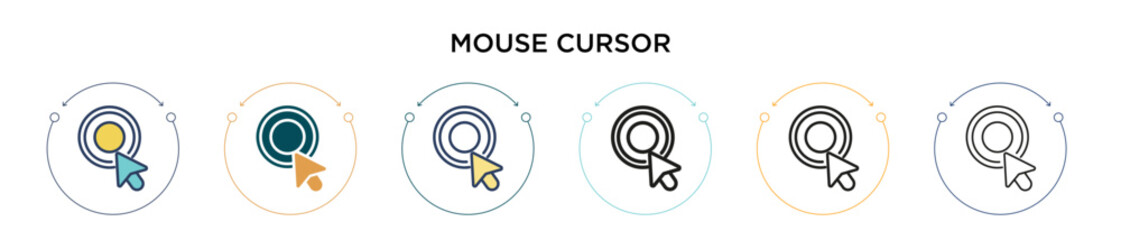 Mouse cursor icon in filled, thin line, outline and stroke style. Vector illustration of two colored and black mouse cursor vector icons designs can be used for mobile, ui, web