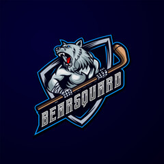 Bear Hockey Mascot Esport logo design template