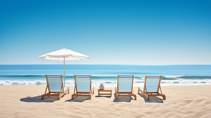 beach chairs and umbrella on the beach Created with generative Ai
