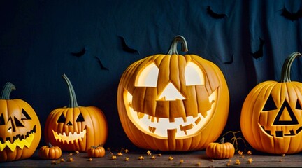 Happy halloween pumpkin on a dark background