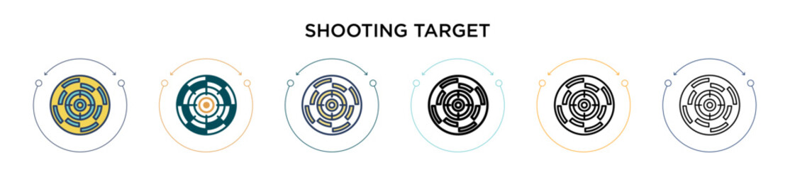 Shooting target icon in filled, thin line, outline and stroke style. Vector illustration of two colored and black shooting target vector icons designs can be used for mobile, ui, web
