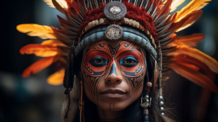 Native Inka woman portrait, AI Generated - obrazy, fototapety, plakaty