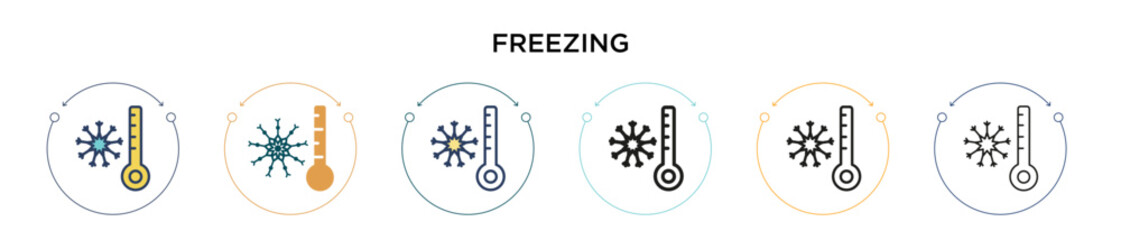 Freezing icon in filled, thin line, outline and stroke style. Vector illustration of two colored and black freezing vector icons designs can be used for mobile, ui, web