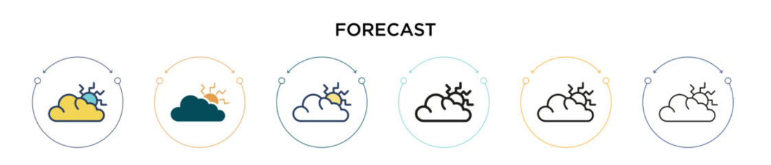 Fototapeta premium Forecast icon in filled, thin line, outline and stroke style. Vector illustration of two colored and black forecast vector icons designs can be used for mobile, ui, web