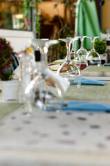 Empty Greek restaurant on the Mediterranean Sea in Rhodes